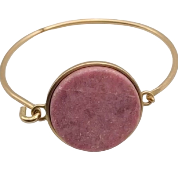 Rhodonite Stone Clasp Gold Tone Bangle Bracelet - Picture 4 of 5